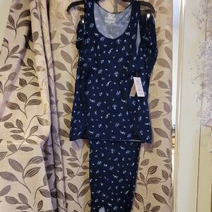 Elegant Floral Print Navy Pajama Set